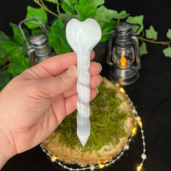 Carved Heart Selenite Wand - Picture 2 of 5